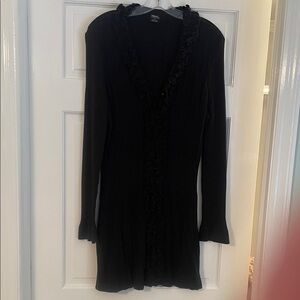 Tribal Black Long Sleeve Dress with Ruffle Trim